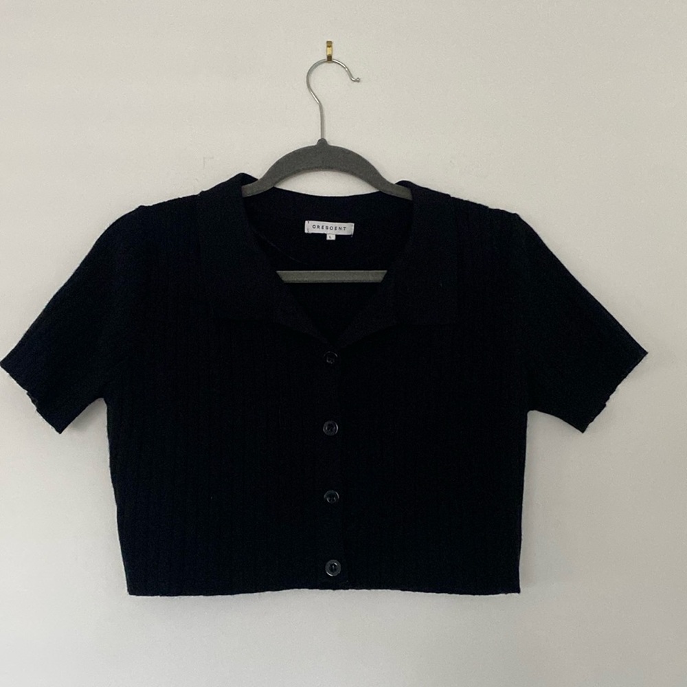 Black knit button down top